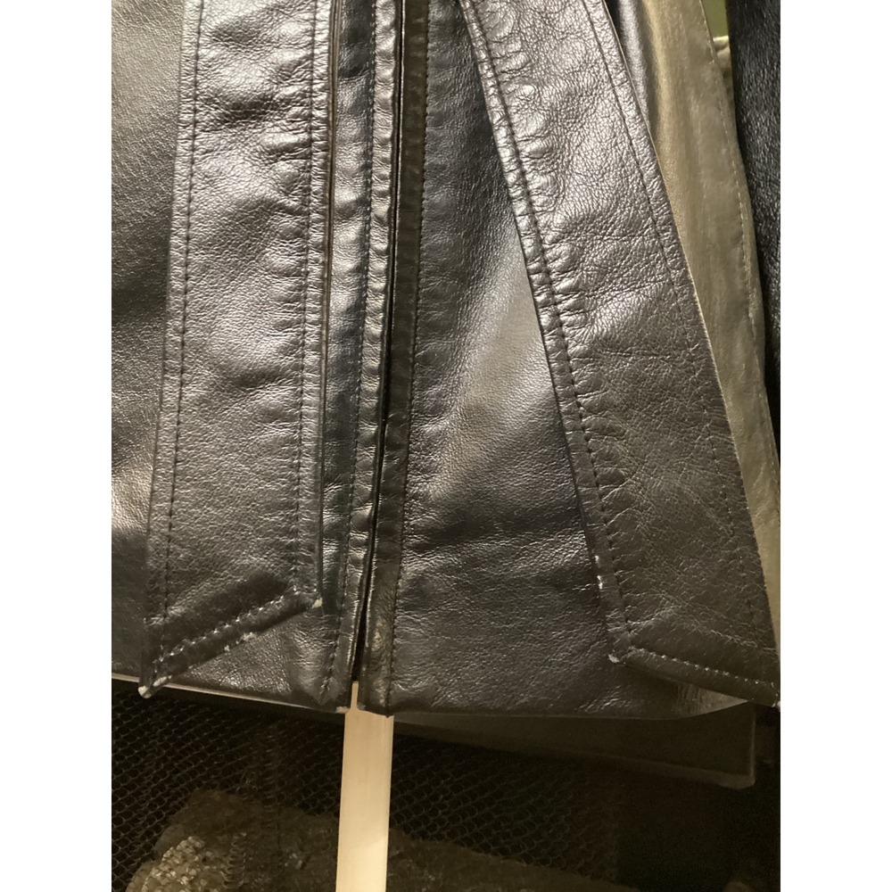 Worthington Black Genuine Leather Jacket Belted Zip Front Coat Womens Medium - Picture 2 of 6